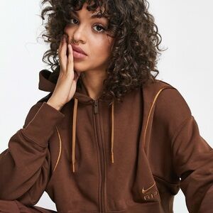 Nike Air Fleece Brown Zip-Up Hoodie with Gold Trim